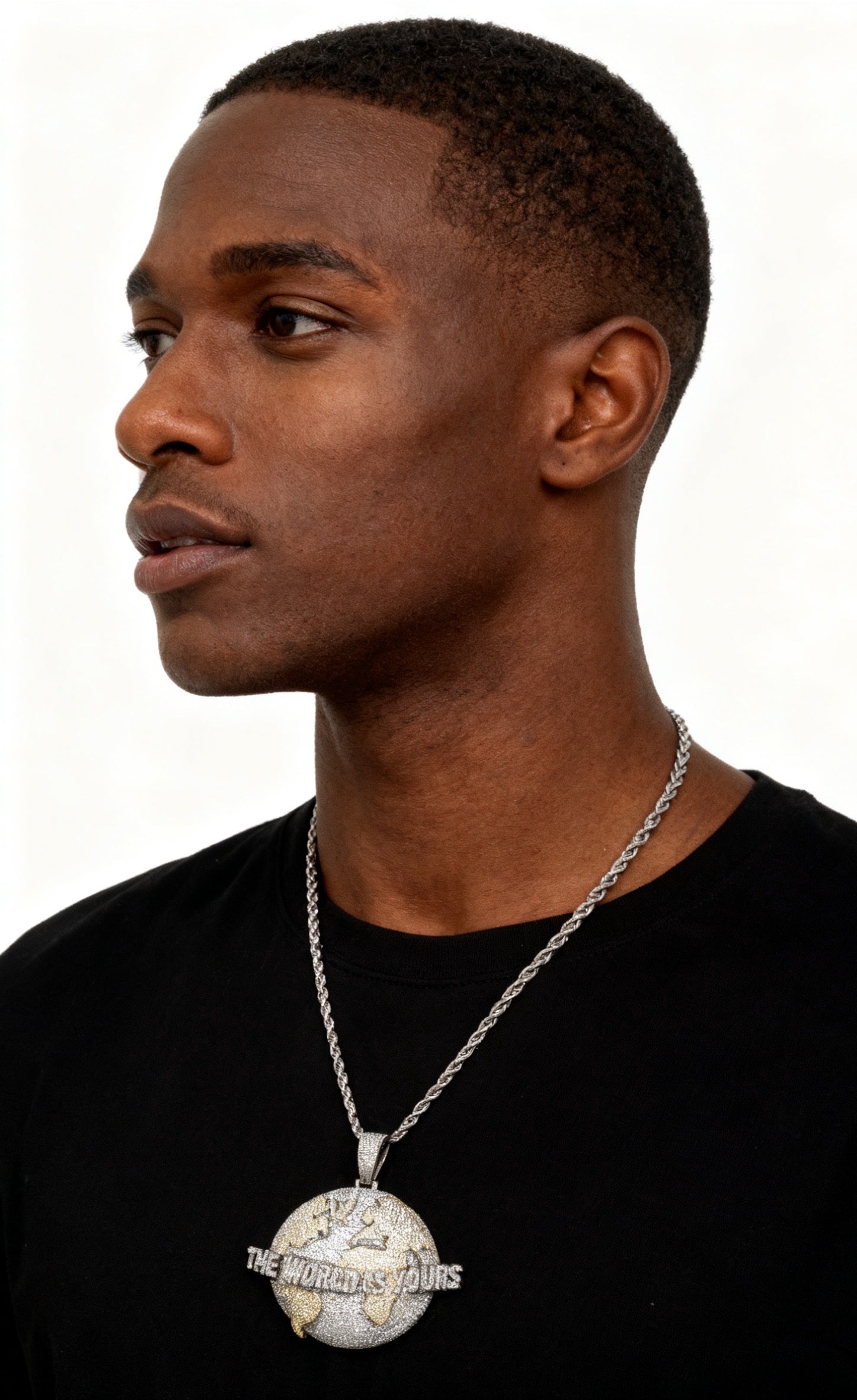 Iced-Out "The World Is Yours" Globe Pendant for Men's Bling Jewelry,A78