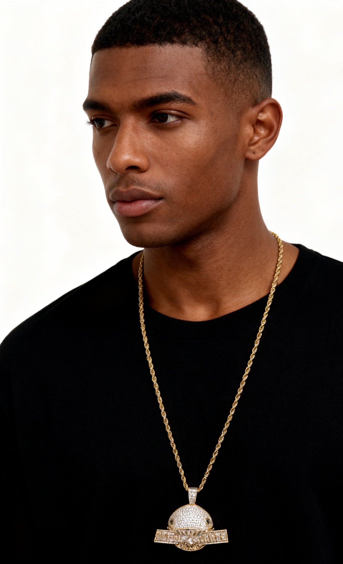 Iced-Out Cartoon Shark Character Pendant for Hip-Hop Men's Bling Jewelry,A77