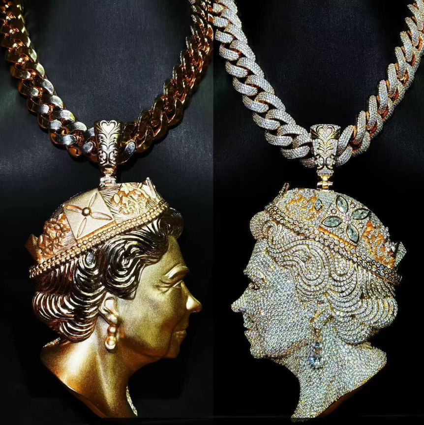 Hip Hop | Double Faced Iced Out "Queen" Pendant