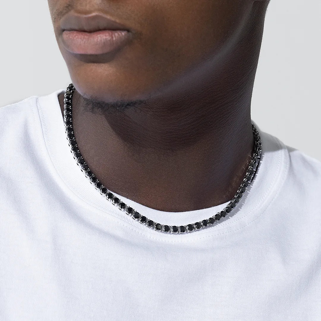 4mm Black Tennis Chain - 925 Silver Plated