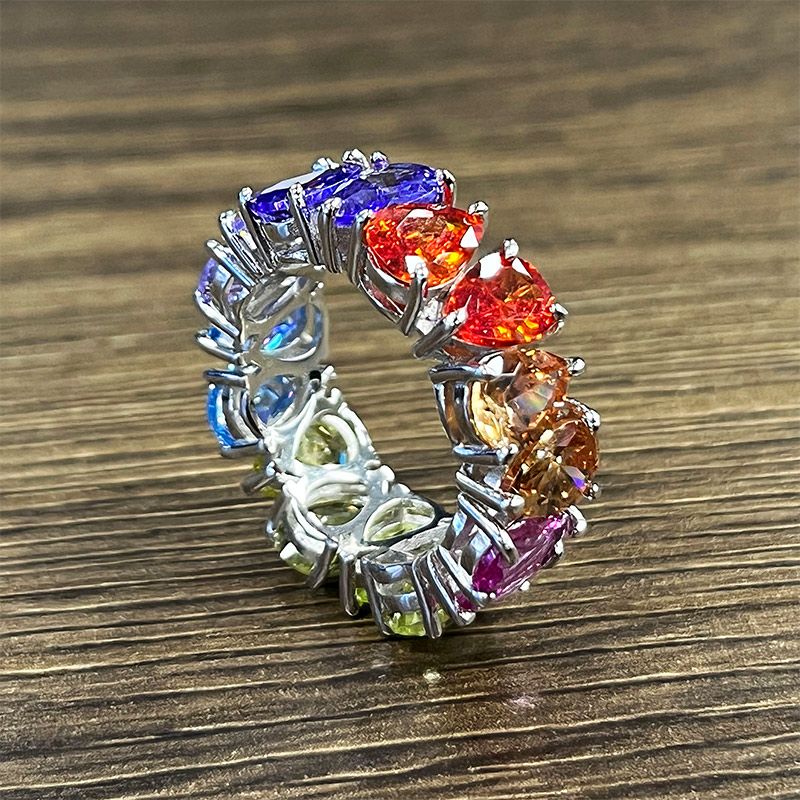 Rainbow Pear Cut S925 Silver Eternity Band