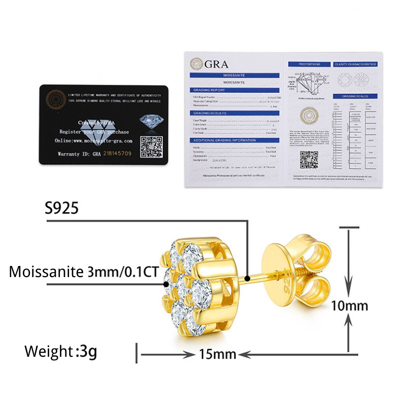 S925 & VVS Moissanite Cluster Hexagon Full Paved Earrings