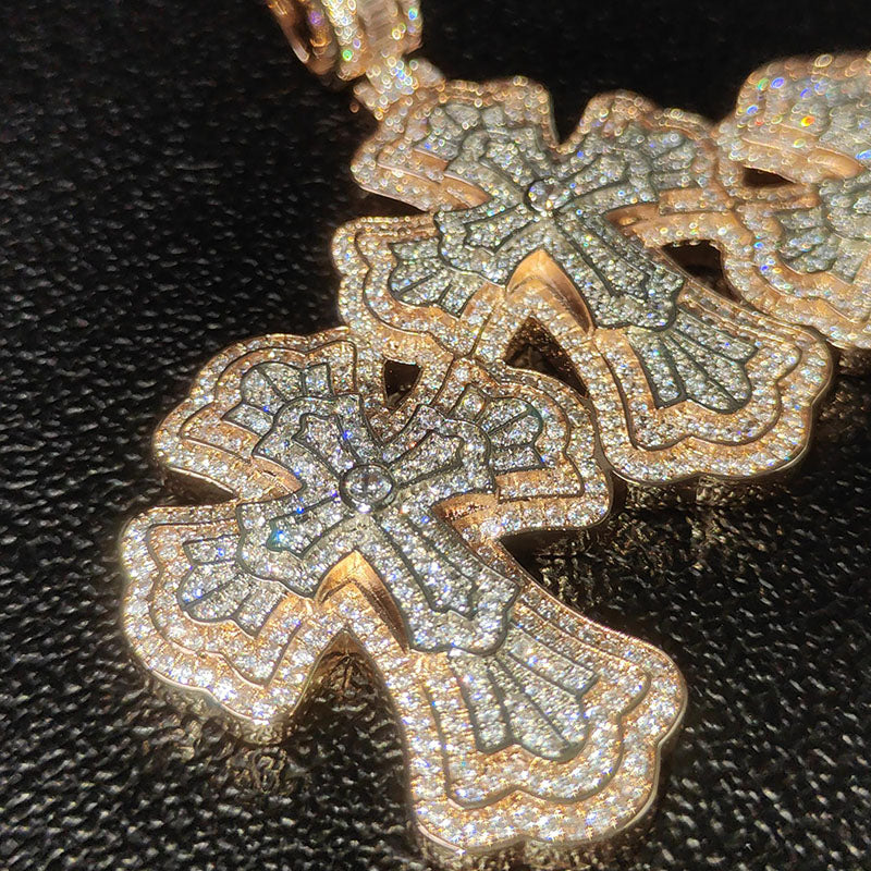 Moissanite Exquisite Floral Pattern Design Cross Pendant