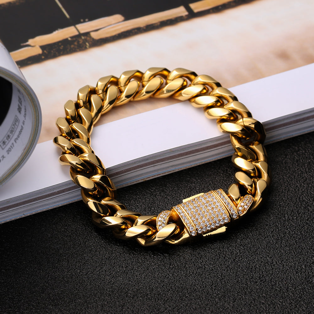 12mm Iced Out Box Clasp Moissanite Miami Cuban Link Bracelet