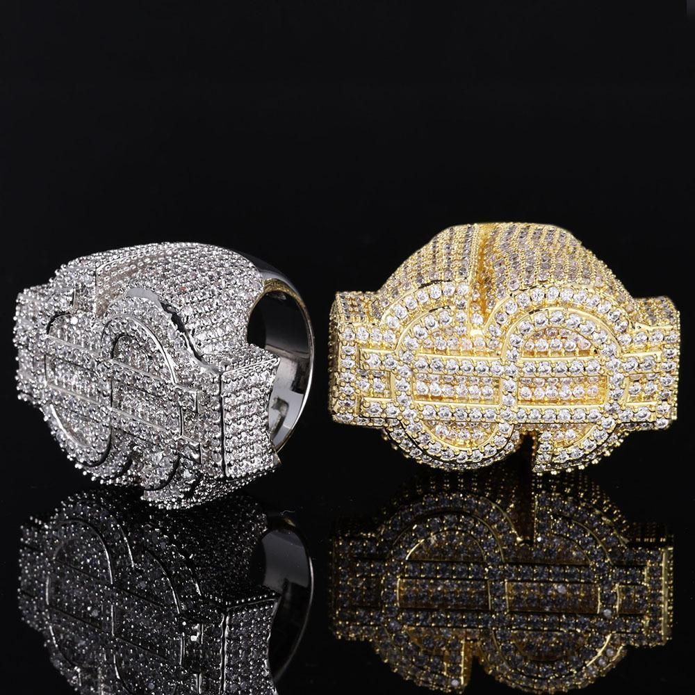 Iced-Out Dollar Sign Ring | Gold & Silver【A14】