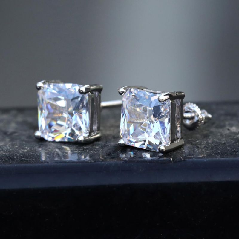 Radiant Cut Moissanite Stud Earring in White Gold