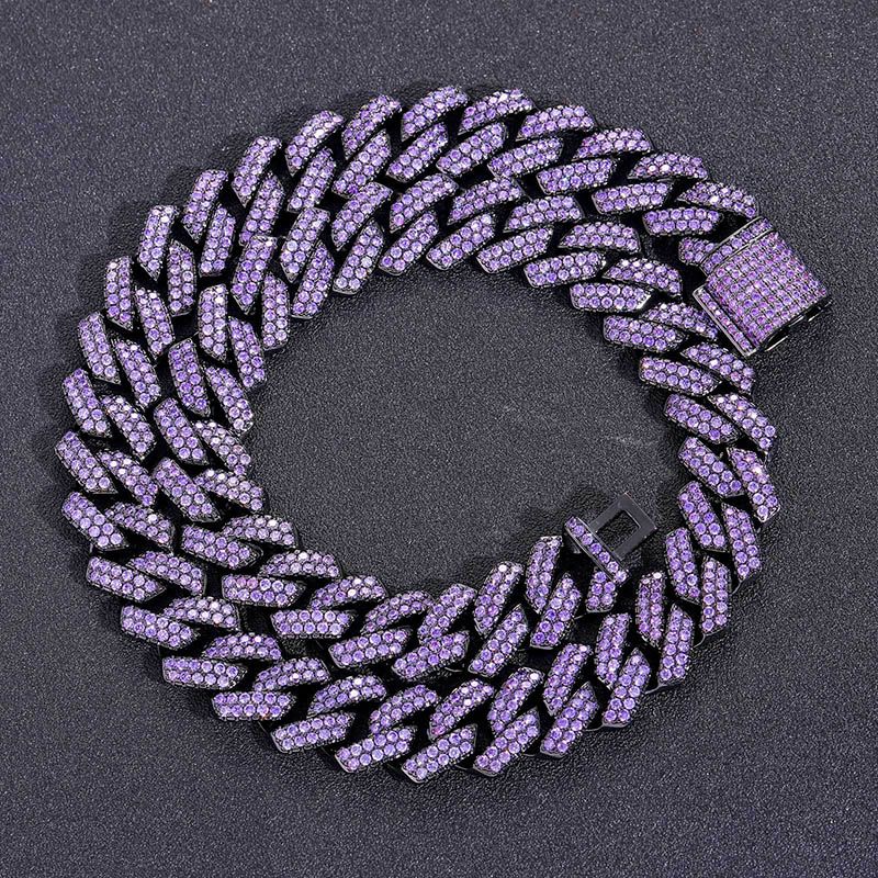 15mm Iced Out Purple Cuban Link Chain in Black Gold