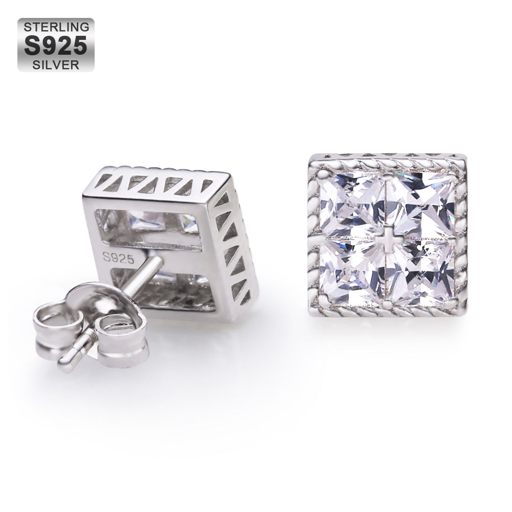 S925 Moissanite Princess Cut Diamond Stud Earrings for Men