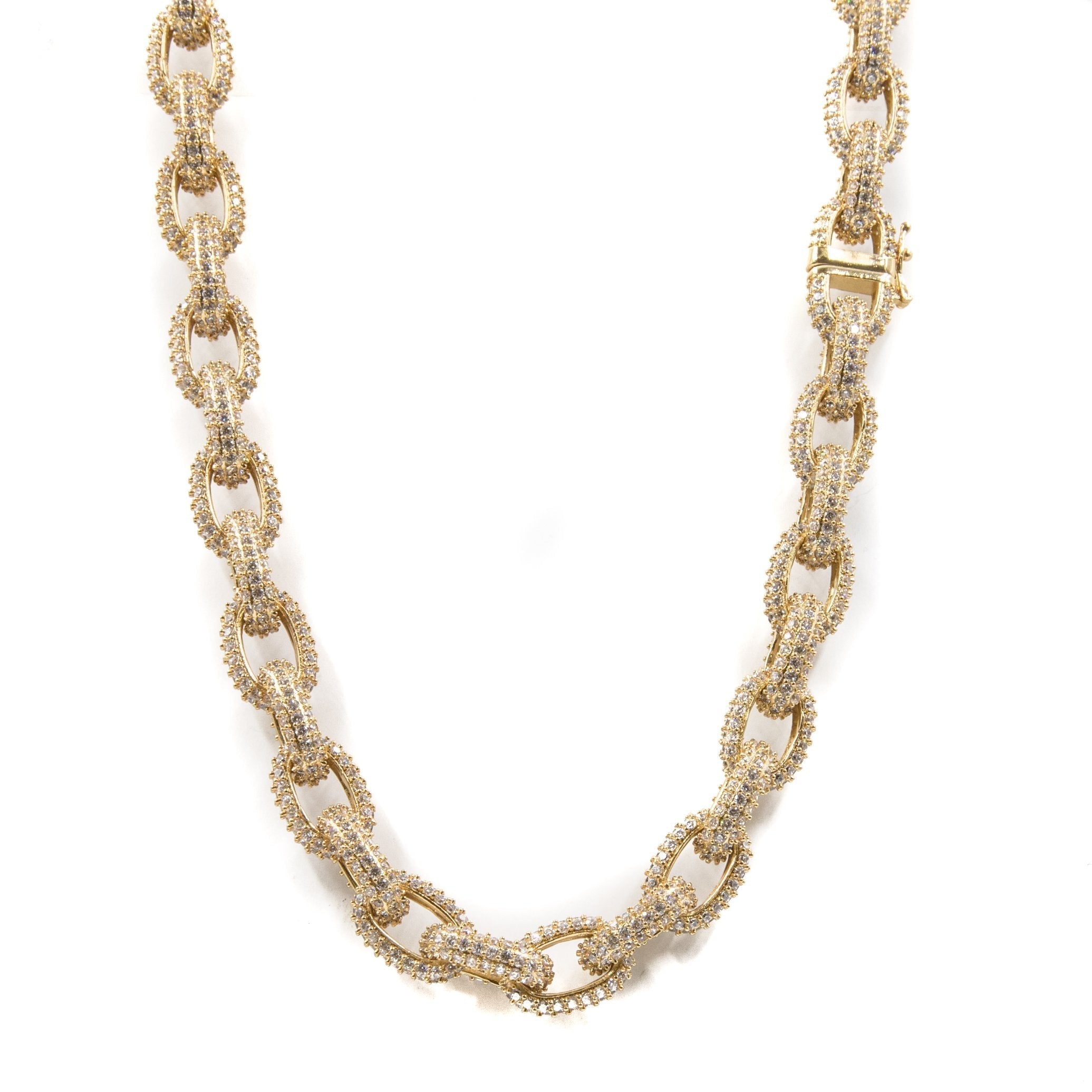 14mm Studded Chain Link Rolo Choker Necklace - 18K Gold Plated