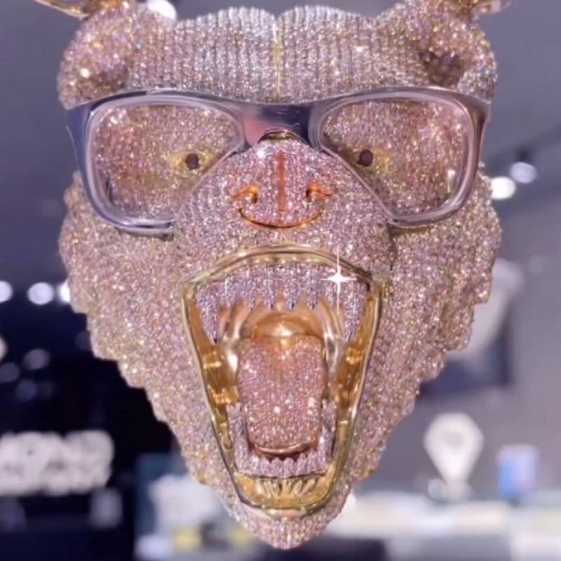 3D | 925S Wearing Glasses Bear Pendant Paw Prints  Chain