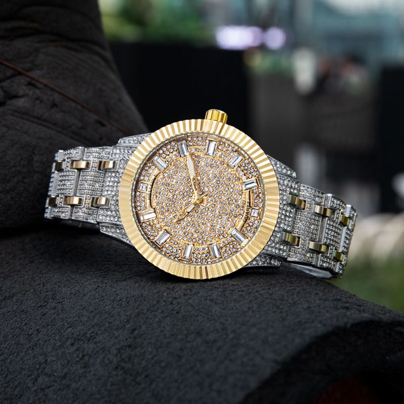 Iced Baguette Two-Tone Watch - 43mm Gold Dial