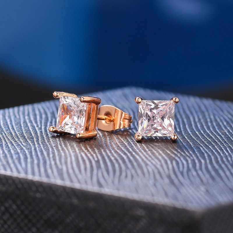 4-Prong Square Princess Cut Moissanite Earrings