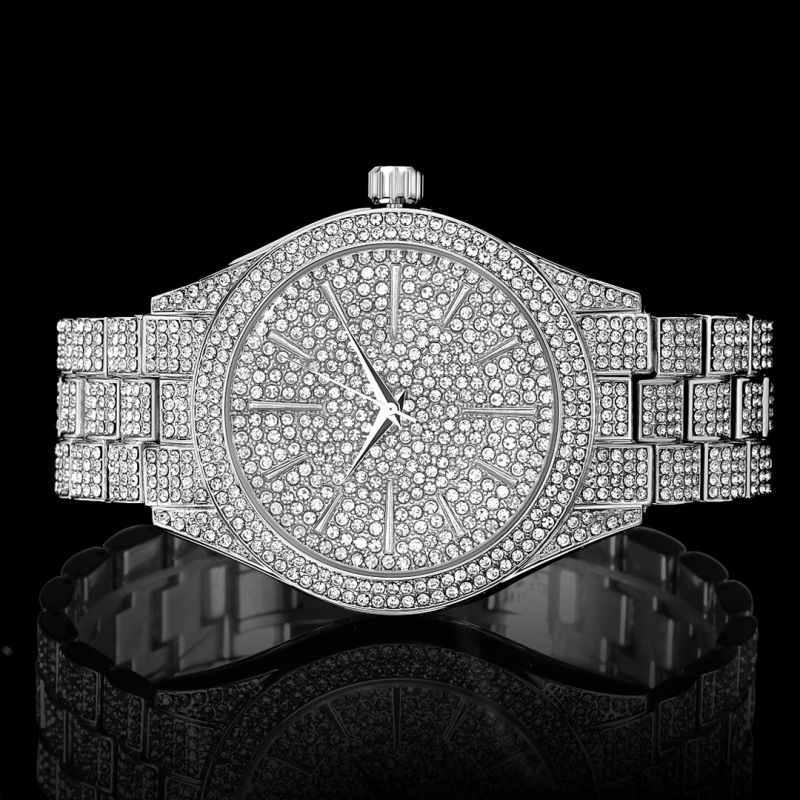 Iced Round Bezel Hip Hop Watch - 43mm White Gold