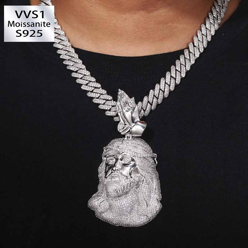 Moissanite Praying Hands Clasp Jesus Pendant