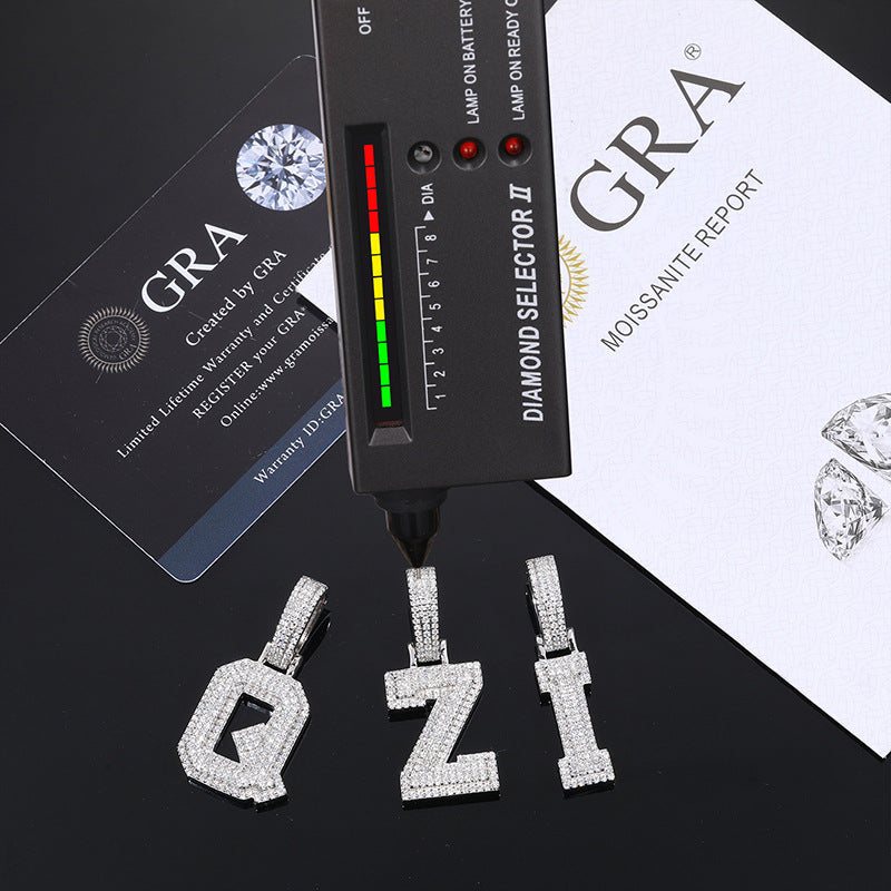 26 letters S925 silver inlaid moissanite custom pendant