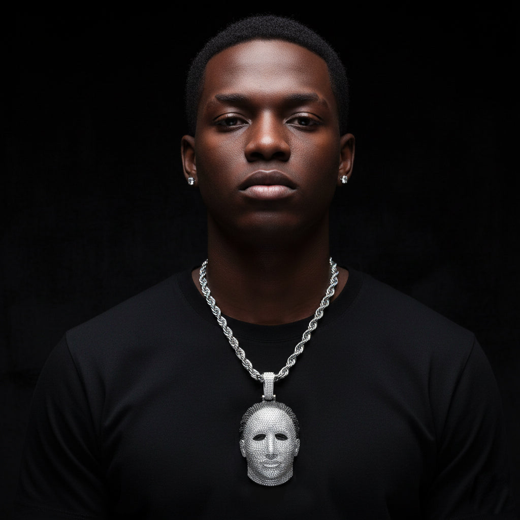 Hip Hop Mystery Mask Iced-Out Pendant, Gold & Silver【A43】