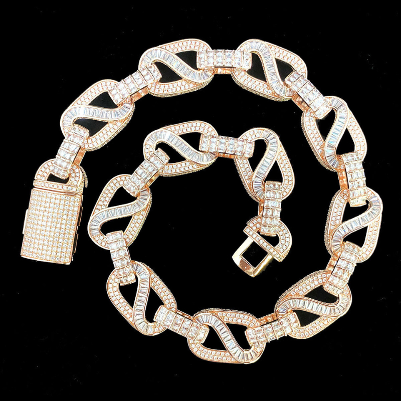 Moissanite T-square Mixed Inlay Circular Chain