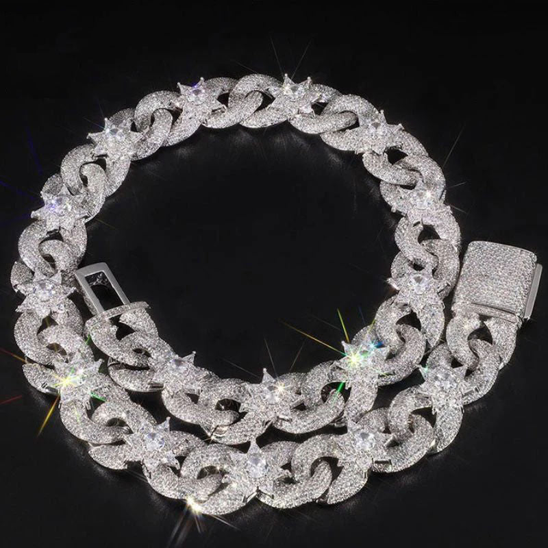 Geometric Flower Cross Cuban Chain