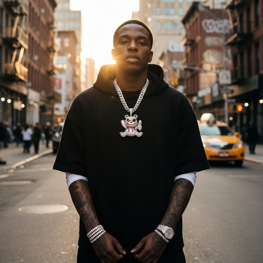 Evil Teddy Bear Iced-Out Pendant【A24】