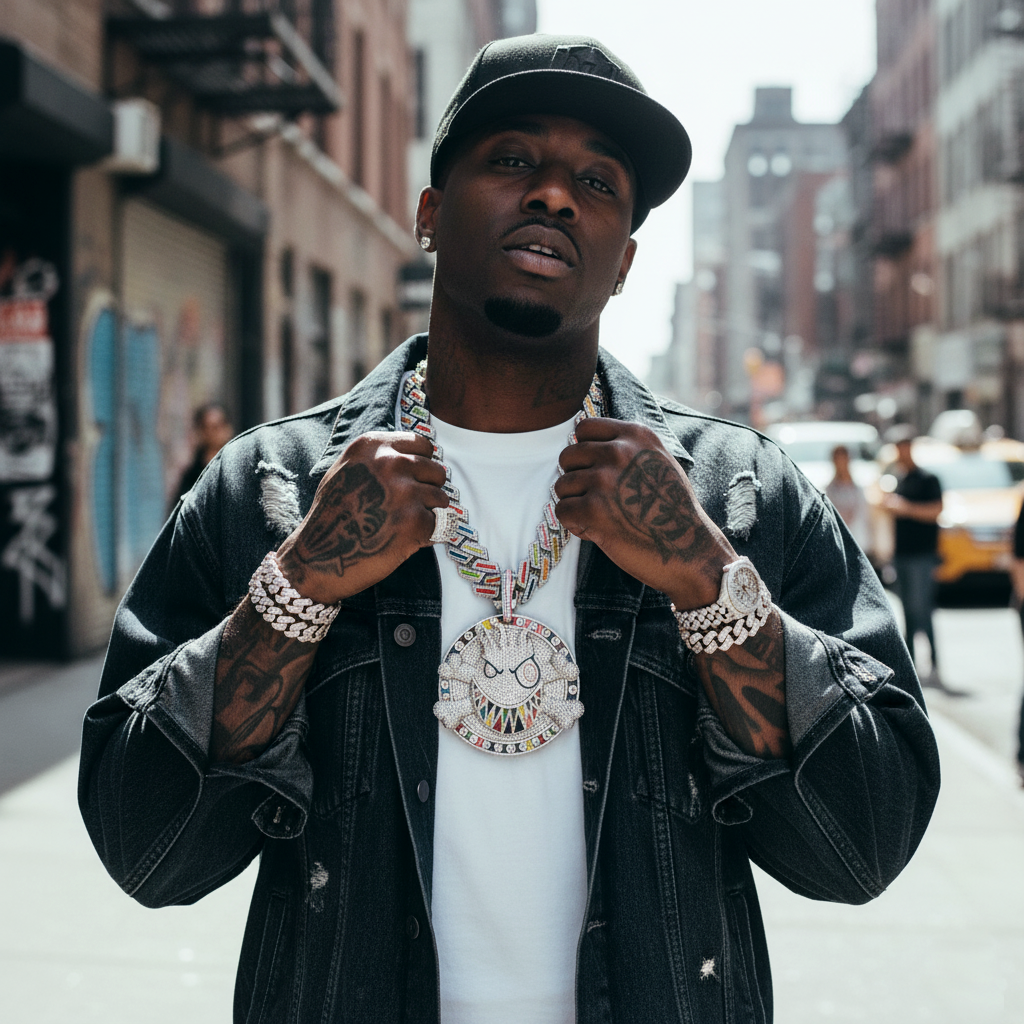 Rainbow Shark Dog Iced-Out Pendant【A18】