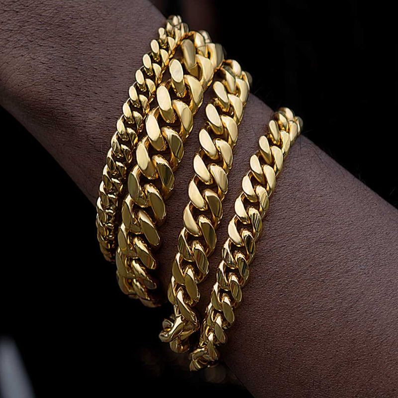 8mm/10mm/12mm/14mm 8" Stainless Steel Cuban Bracelet in Gold