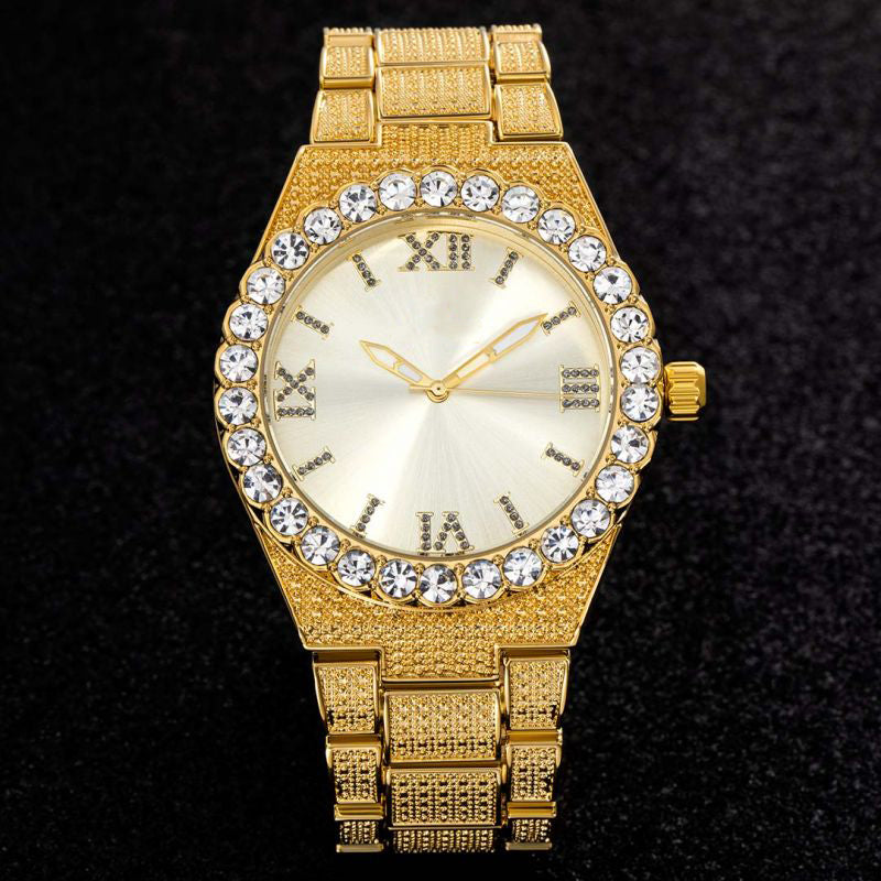 Iced Roman Numerals Dress Watch - 43mm Gold Dial