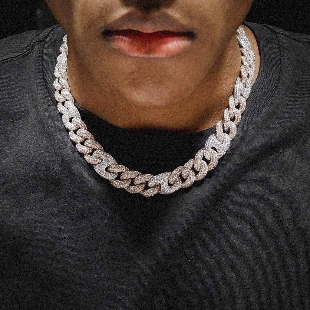 15mm Mixed Cuban Chain - White & Rose Gold Plated