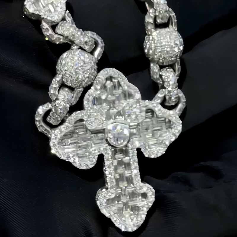 Moissanite Ball Cross Pendant Chain Set