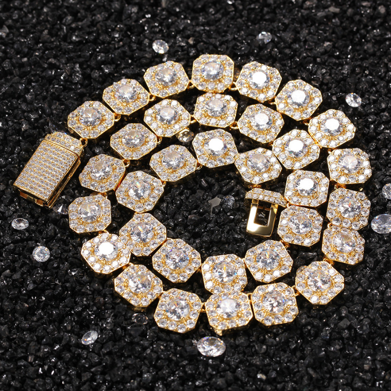 10mm Moissanite Clustered Tennis Chain In Yellow Gold