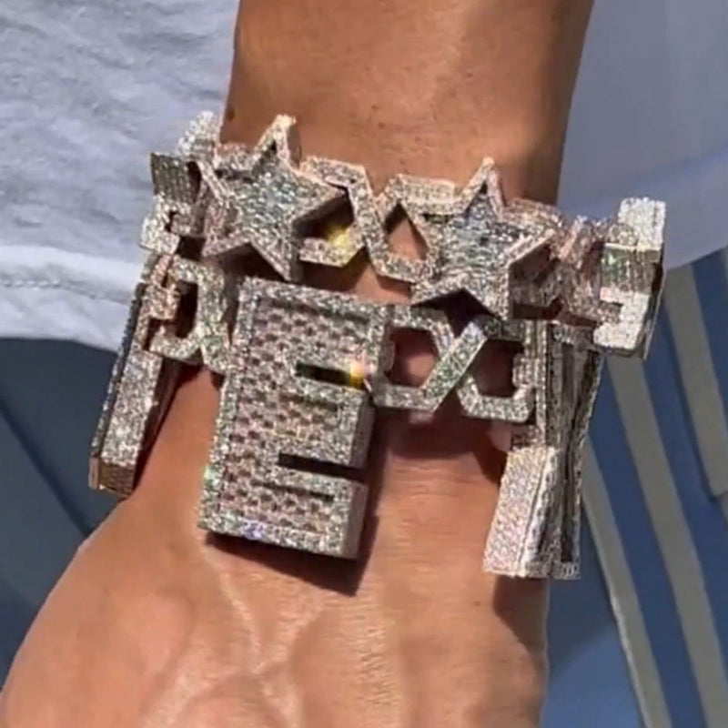 Moissanite Hip Hop Punk Custom Alphabet Cuban Bracelet