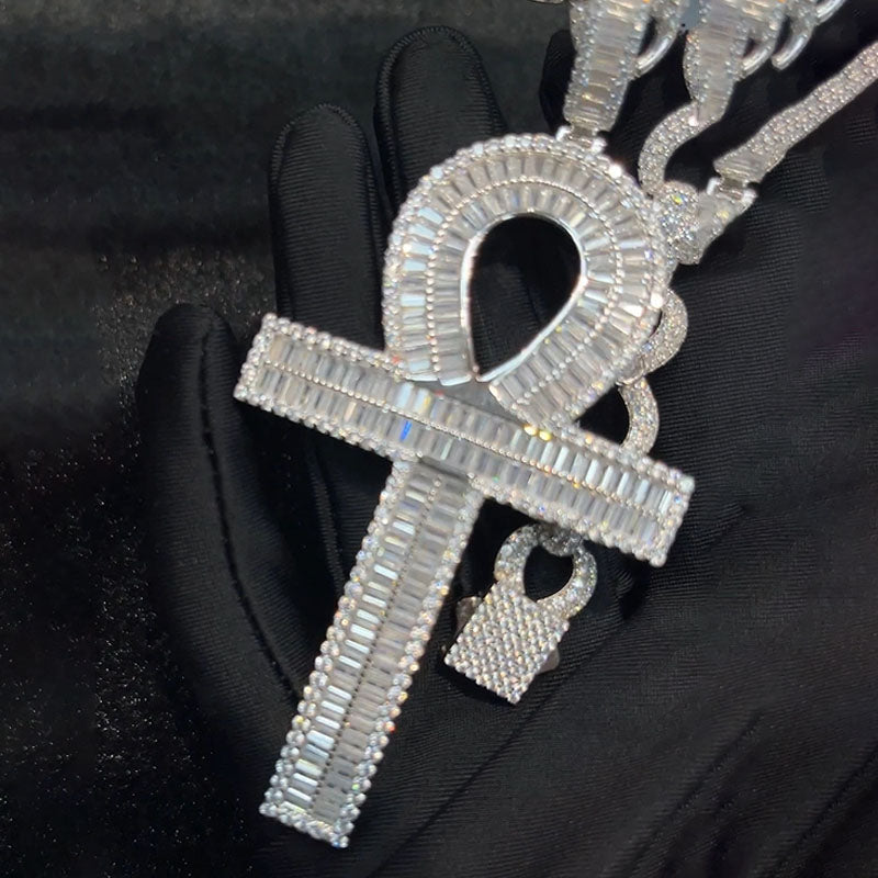 Moissanite Ankh Key Cross Pendant