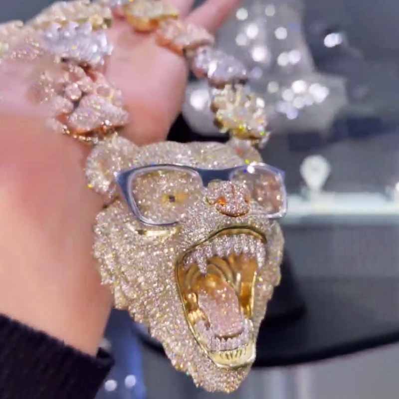 3D | 925S Wearing Glasses Bear Pendant Paw Prints  Chain