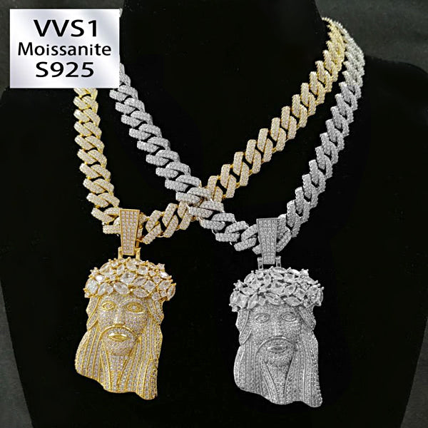 Jesus Moissanite Pendant Cuban Chain Set