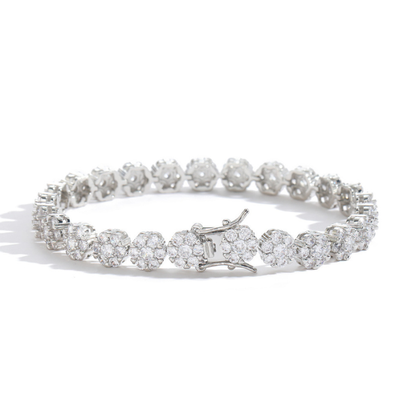 8mm Moissanite Hip Hop Floral Bracelet