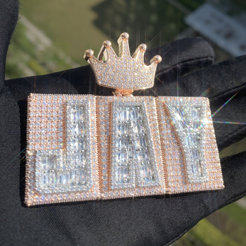 Moissanite Hip-Hop Crown Buckle Rectangular Letter Custom Pendant