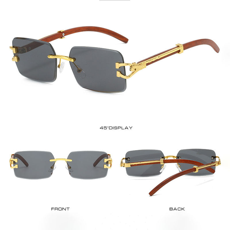 New Frameless Square Metal Leopard Design Frame Sunglasses