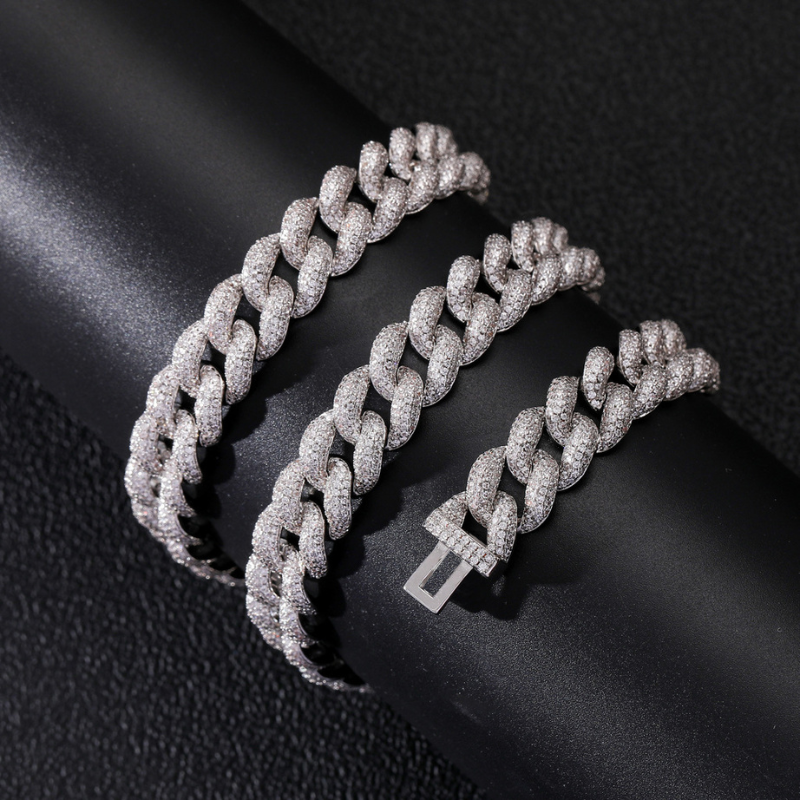 12mm Moissanite Bubble Micro inlay Cuban Bracelet