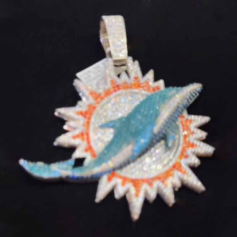 Moissanite Hip Hop Sun Ray Dolphin Pendant