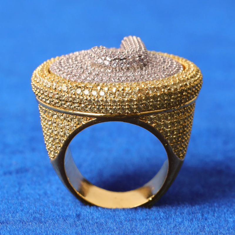 Moissanite 14K Real Gold Plated Shield DIY Custom Letter Rotating Ring