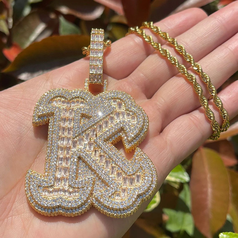 Moissanite Hip Hop Fish Tail Letter Pendant