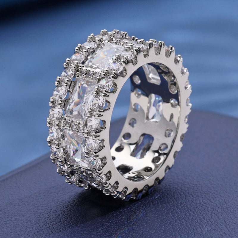 Moissanite Mixed Inlaid T Square Diamond Ring