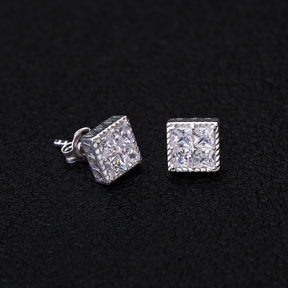 S925 Moissanite Princess Cut Diamond Stud Earrings for Men