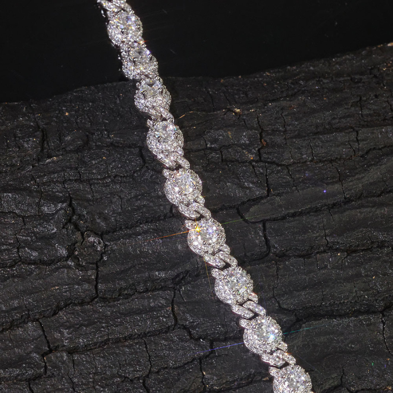 7.5mm Moissanite Hip Hop Round Bead Cuban Bracelet