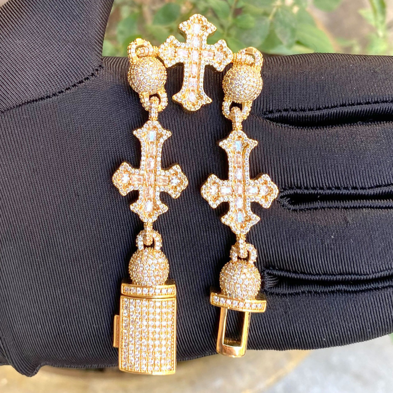 Moissanite Hip Hop Round Bead Cross Bracelet