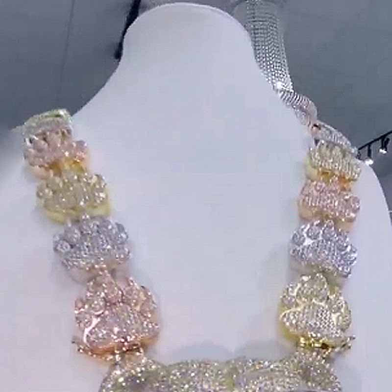 3-D S925 Moissanite Diamond Wearing Glasses Bear Pendant Set