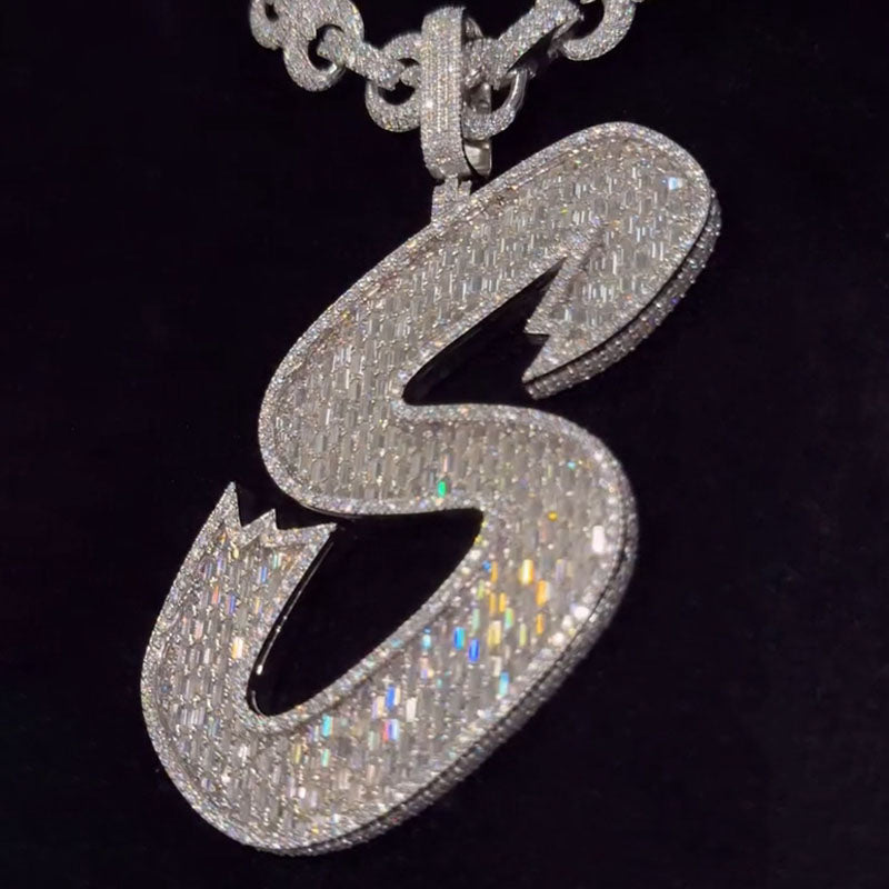 Moissanite Letter S Baguette Pendant