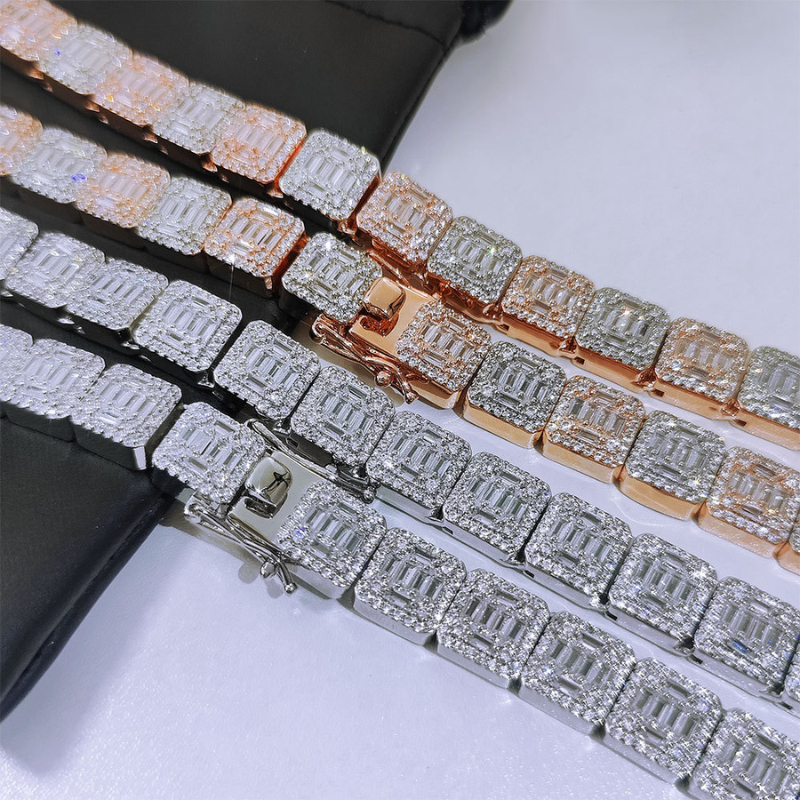 10mm Moissanite Rock Sugar Baguette Chain