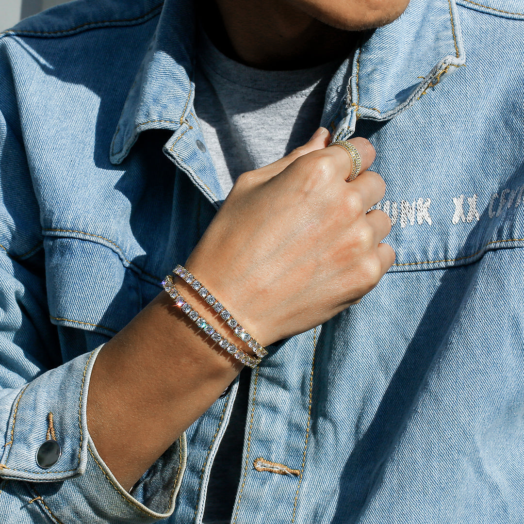 5mm Gold  Moissanite Mens Tennis Bracelet