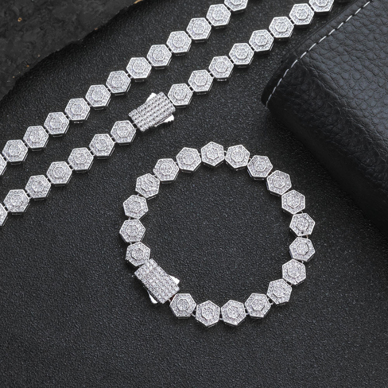 8.5mm Moissanite Geometric Hexagonal Rock Sugar Chain