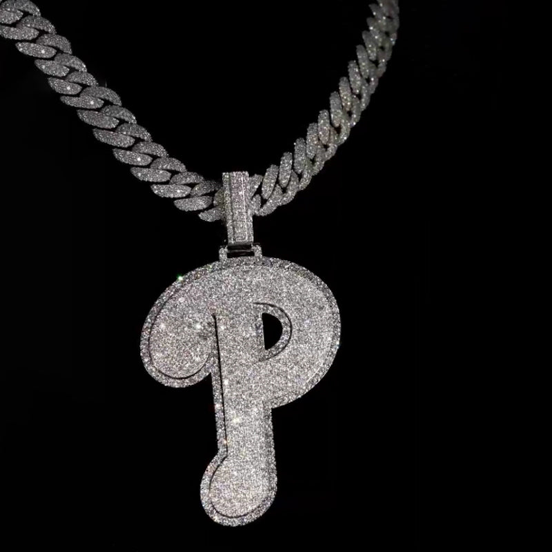 Moissanite Sparkle Letter "P" Full Diamond Pendant Chain Set